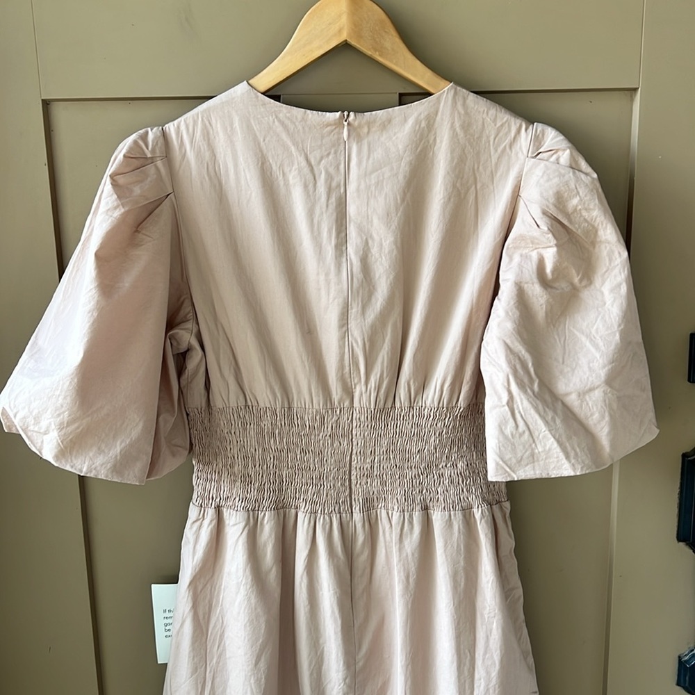 Bohme New w Tag Sz M 100% Cotton Fit & Flare Puff Sleeve Retro Dress Nude - Picture 9 of 11